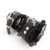 black-lace-leather-bondage-cuffs-rolled-up-distance